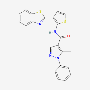 molecular formula C22H16N4OS2 B2434947 N-(3-(benzo[d]thiazol-2-yl)thiophen-2-yl)-5-methyl-1-phenyl-1H-pyrazole-4-carboxamide CAS No. 1211604-40-8