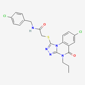molecular formula C21H19Cl2N5O2S B2434972 2-({7-chloro-5-oxo-4-propyl-4H,5H-[1,2,4]triazolo[4,3-a]quinazolin-1-yl}sulfanyl)-N-[(4-chlorophenyl)methyl]acetamide CAS No. 1111003-43-0