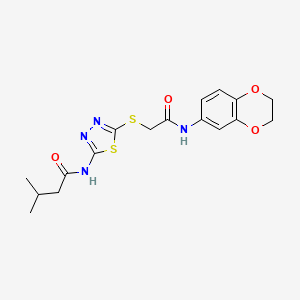 molecular formula C17H20N4O4S2 B2435000 N-[5-({[(2,3-dihydro-1,4-benzodioxin-6-yl)carbamoyl]methyl}sulfanyl)-1,3,4-thiadiazol-2-yl]-3-methylbutanamide CAS No. 868974-01-0