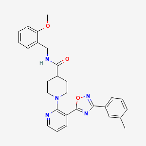 molecular formula C28H29N5O3 B2435001 N-[(2-Methoxyphenyl)methyl]-1-{3-[3-(3-methylphenyl)-1,2,4-oxadiazol-5-YL]pyridin-2-YL}piperidine-4-carboxamide CAS No. 1189727-11-4