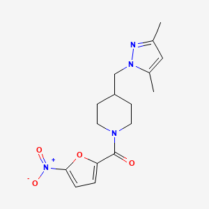 molecular formula C16H20N4O4 B2435009 (4-((3,5-dimethyl-1H-pyrazol-1-yl)methyl)piperidin-1-yl)(5-nitrofuran-2-yl)methanone CAS No. 1286724-17-1
