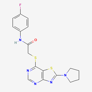 N-(4-fluorophenyl)-2-((2-(pyrrolidin-1-yl)thiazolo[4,5-d]pyrimidin-7-yl)thio)acetamide