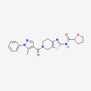 molecular formula C22H23N5O3S B2435032 N-(5-(5-methyl-1-phenyl-1H-pyrazole-4-carbonyl)-4,5,6,7-tetrahydrothiazolo[5,4-c]pyridin-2-yl)tetrahydrofuran-2-carboxamide CAS No. 1396786-74-5