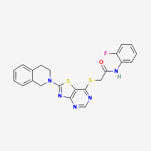 molecular formula C22H18FN5OS2 B2435068 N-(2-fluorophenyl)-2-{[2-(1,2,3,4-tetrahydroisoquinolin-2-yl)-[1,3]thiazolo[4,5-d]pyrimidin-7-yl]sulfanyl}acetamide CAS No. 1207004-89-4