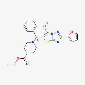 molecular formula C23H24N4O4S B2435091 ethyl 1-{[2-(furan-2-yl)-6-hydroxy-[1,2,4]triazolo[3,2-b][1,3]thiazol-5-yl](phenyl)methyl}piperidine-4-carboxylate CAS No. 887219-46-7