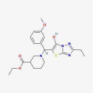 molecular formula C22H28N4O4S B2435113 Ethyl 1-((2-ethyl-6-hydroxythiazolo[3,2-b][1,2,4]triazol-5-yl)(3-methoxyphenyl)methyl)piperidine-3-carboxylate CAS No. 887218-93-1