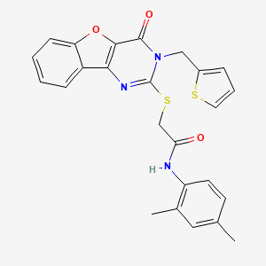 molecular formula C25H21N3O3S2 B2435236 N-(2,4-dimethylphenyl)-2-({6-oxo-5-[(thiophen-2-yl)methyl]-8-oxa-3,5-diazatricyclo[7.4.0.0^{2,7}]trideca-1(9),2(7),3,10,12-pentaen-4-yl}sulfanyl)acetamide CAS No. 899941-72-1