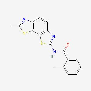 molecular formula C17H13N3OS2 B2435471 2-methyl-N-{11-methyl-3,12-dithia-5,10-diazatricyclo[7.3.0.0^{2,6}]dodeca-1(9),2(6),4,7,10-pentaen-4-yl}benzamide CAS No. 361158-82-9