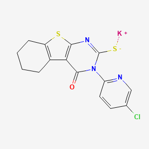 molecular formula C15H11ClKN3OS2 B2435537 Potassium [4-(5-chloropyridin-2-yl)-3-oxo-8-thia-4,6-diazatricyclo[7.4.0.0^{2,7}]trideca-1(9),2(7),5-trien-5-yl]sulfanide CAS No. 381165-73-7