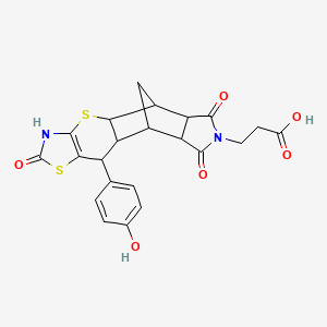 molecular formula C22H20N2O6S2 B2435540 3-[9-(4-hydroxyphenyl)-6,13,15-trioxo-3,7-dithia-5,14-diazapentacyclo[9.5.1.02,10.04,8.012,16]heptadec-4(8)-en-14-yl]propanoic acid CAS No. 1177591-11-5