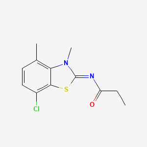 molecular formula C12H13ClN2OS B2435592 N-[(2Z)-7-chloro-3,4-dimethyl-2,3-dihydro-1,3-benzothiazol-2-ylidene]propanamide CAS No. 868370-17-6