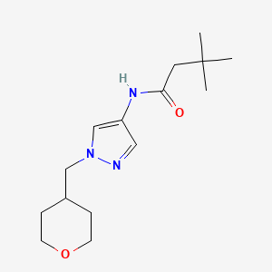 molecular formula C15H25N3O2 B2435665 3,3-dimethyl-N-(1-((tetrahydro-2H-pyran-4-yl)methyl)-1H-pyrazol-4-yl)butanamide CAS No. 1706151-70-3