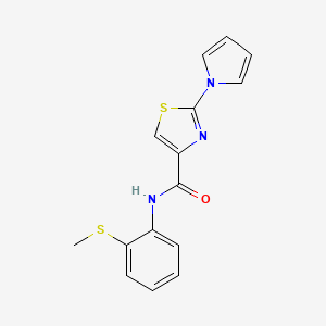 molecular formula C15H13N3OS2 B2435672 N-(2-(methylthio)phenyl)-2-(1H-pyrrol-1-yl)thiazole-4-carboxamide CAS No. 1207018-38-9