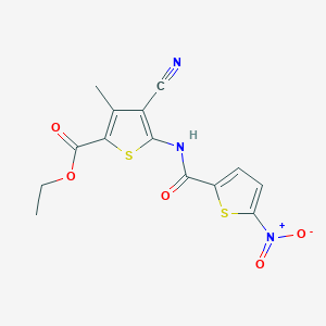 molecular formula C14H11N3O5S2 B2435692 ethyl 4-cyano-3-methyl-5-(5-nitrothiophene-2-amido)thiophene-2-carboxylate CAS No. 896321-60-1