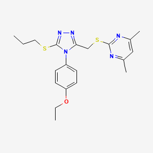 molecular formula C20H25N5OS2 B2435707 2-({[4-(4-ethoxyphenyl)-5-(propylsulfanyl)-4H-1,2,4-triazol-3-yl]methyl}sulfanyl)-4,6-dimethylpyrimidine CAS No. 868222-26-8