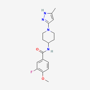 molecular formula C17H21FN4O2 B2435728 3-fluoro-4-methoxy-N-[1-(5-methyl-1H-pyrazol-3-yl)piperidin-4-yl]benzamide CAS No. 2034209-43-1