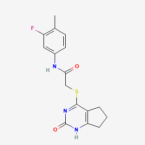 molecular formula C16H16FN3O2S B2435741 N-(3-fluoro-4-methylphenyl)-2-({2-oxo-1H,2H,5H,6H,7H-cyclopenta[d]pyrimidin-4-yl}sulfanyl)acetamide CAS No. 946217-20-5