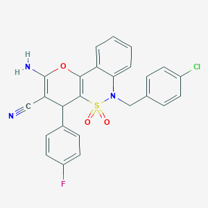 2-Amino-6-(4-chlorobenzyl)-4-(4-fluorophenyl)-4,6-dihydropyrano[3,2-c][2,1]benzothiazine-3-carbonitrile 5,5-dioxide