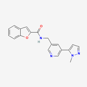 molecular formula C19H16N4O2 B2435823 N-((5-(1-methyl-1H-pyrazol-5-yl)pyridin-3-yl)methyl)benzofuran-2-carboxamide CAS No. 2034462-74-1