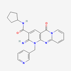 molecular formula C23H22N6O2 B2435832 N-cyclopentyl-6-imino-2-oxo-7-[(pyridin-3-yl)methyl]-1,7,9-triazatricyclo[8.4.0.0^{3,8}]tetradeca-3(8),4,9,11,13-pentaene-5-carboxamide CAS No. 865593-28-8