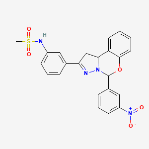 molecular formula C23H20N4O5S B2435839 N-{3-[7-(3-nitrophenyl)-8-oxa-5,6-diazatricyclo[7.4.0.0^{2,6}]trideca-1(13),4,9,11-tetraen-4-yl]phenyl}methanesulfonamide CAS No. 868155-25-3