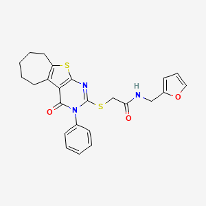 molecular formula C24H23N3O3S2 B2435854 N-(furan-2-ylmethyl)-2-((4-oxo-3-phenyl-4,5,6,7,8,9-hexahydro-3H-cyclohepta[4,5]thieno[2,3-d]pyrimidin-2-yl)thio)acetamide CAS No. 670273-25-3