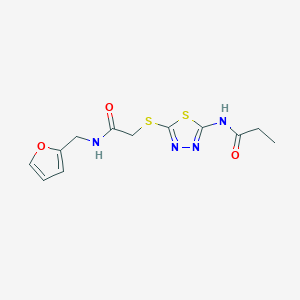 molecular formula C12H14N4O3S2 B2435930 N-(5-((2-((furan-2-ylmethyl)amino)-2-oxoethyl)thio)-1,3,4-thiadiazol-2-yl)propionamide CAS No. 868974-42-9