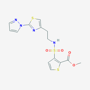 molecular formula C14H14N4O4S3 B2435961 methyl 3-({2-[2-(1H-pyrazol-1-yl)-1,3-thiazol-4-yl]ethyl}sulfamoyl)thiophene-2-carboxylate CAS No. 1428374-74-6