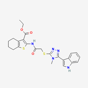 molecular formula C24H25N5O3S2 B2435999 ethyl 2-(2-{[5-(1H-indol-3-yl)-4-methyl-4H-1,2,4-triazol-3-yl]sulfanyl}acetamido)-4,5,6,7-tetrahydro-1-benzothiophene-3-carboxylate CAS No. 852143-21-6