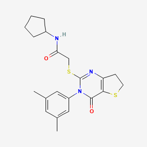 molecular formula C21H25N3O2S2 B2436041 N-cyclopentyl-2-{[3-(3,5-dimethylphenyl)-4-oxo-3H,4H,6H,7H-thieno[3,2-d]pyrimidin-2-yl]sulfanyl}acetamide CAS No. 877653-78-6
