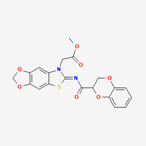 molecular formula C20H16N2O7S B2436088 methyl 2-[6-(2,3-dihydro-1,4-benzodioxine-3-carbonylimino)-[1,3]dioxolo[4,5-f][1,3]benzothiazol-7-yl]acetate CAS No. 895432-09-4