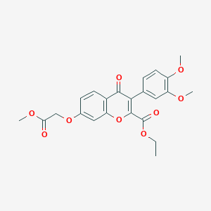 molecular formula C23H22O9 B2436125 ethyl 3-(3,4-dimethoxyphenyl)-7-(2-methoxy-2-oxoethoxy)-4-oxo-4H-chromene-2-carboxylate CAS No. 610762-46-4