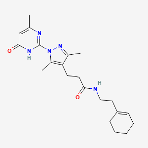 molecular formula C21H29N5O2 B2436224 N-(2-(cyclohex-1-en-1-yl)ethyl)-3-(3,5-dimethyl-1-(4-methyl-6-oxo-1,6-dihydropyrimidin-2-yl)-1H-pyrazol-4-yl)propanamide CAS No. 1171578-39-4