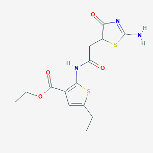 molecular formula C14H17N3O4S2 B2436234 Ethyl 5-ethyl-2-(2-(2-imino-4-oxothiazolidin-5-yl)acetamido)thiophene-3-carboxylate CAS No. 685551-16-0