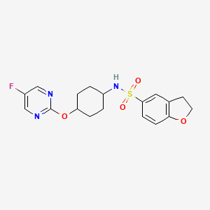 molecular formula C18H20FN3O4S B2436248 N-((1r,4r)-4-((5-fluoropyrimidin-2-yl)oxy)cyclohexyl)-2,3-dihydrobenzofuran-5-sulfonamide CAS No. 2034402-12-3