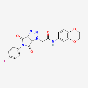 molecular formula C20H16FN5O5 B2436266 N-(2,3-dihydro-1,4-benzodioxin-6-yl)-2-[5-(4-fluorophenyl)-4,6-dioxo-1H,3aH,4H,5H,6H,6aH-pyrrolo[3,4-d][1,2,3]triazol-1-yl]acetamide CAS No. 1052621-21-2