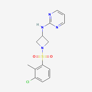 molecular formula C14H15ClN4O2S B2436294 N-(1-((3-chloro-2-methylphenyl)sulfonyl)azetidin-3-yl)pyrimidin-2-amine CAS No. 2034421-32-2