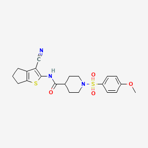 molecular formula C21H23N3O4S2 B2436309 N-(3-cyano-5,6-dihydro-4H-cyclopenta[b]thiophen-2-yl)-1-((4-methoxyphenyl)sulfonyl)piperidine-4-carboxamide CAS No. 923426-00-0
