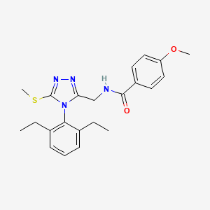 molecular formula C22H26N4O2S B2436319 N-{[4-(2,6-diethylphenyl)-5-(methylsulfanyl)-4H-1,2,4-triazol-3-yl]methyl}-4-methoxybenzamide CAS No. 476432-38-9