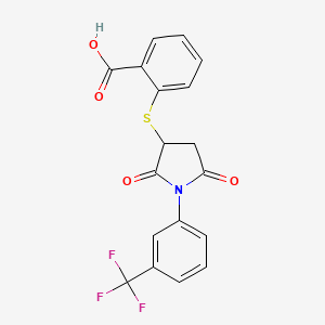 B2436395 2-({2,5-Dioxo-1-[3-(trifluoromethyl)phenyl]pyrrolidin-3-yl}sulfanyl)benzoic acid CAS No. 301683-45-4