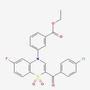 molecular formula C24H17ClFNO5S B2436449 ethyl 3-[2-(4-chlorobenzoyl)-6-fluoro-1,1-dioxido-4H-1,4-benzothiazin-4-yl]benzoate CAS No. 1114651-32-9