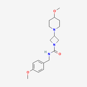 molecular formula C18H27N3O3 B2436488 N-[(4-methoxyphenyl)methyl]-3-(4-methoxypiperidin-1-yl)azetidine-1-carboxamide CAS No. 2309751-29-7