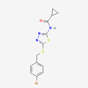 molecular formula C13H12BrN3OS2 B2436510 N-(5-((4-bromobenzyl)thio)-1,3,4-thiadiazol-2-yl)cyclopropanecarboxamide CAS No. 392302-70-4