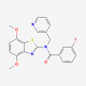 molecular formula C22H18FN3O3S B2436521 N-(4,7-dimethoxybenzo[d]thiazol-2-yl)-3-fluoro-N-(pyridin-3-ylmethyl)benzamide CAS No. 895430-29-2