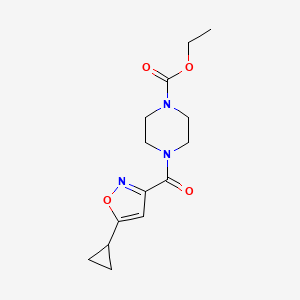 molecular formula C14H19N3O4 B2436552 Ethyl 4-(5-cyclopropyl-1,2-oxazole-3-carbonyl)piperazine-1-carboxylate CAS No. 1226449-93-9