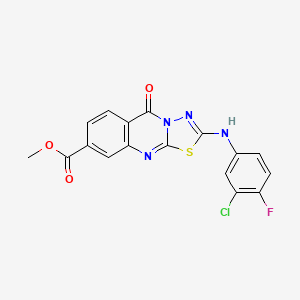 molecular formula C17H10ClFN4O3S B2436554 methyl 2-[(3-chloro-4-fluorophenyl)amino]-5-oxo-5H-[1,3,4]thiadiazolo[2,3-b]quinazoline-8-carboxylate CAS No. 946330-43-4