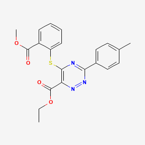 molecular formula C21H19N3O4S B2436574 Ethyl 5-{[2-(methoxycarbonyl)phenyl]sulfanyl}-3-(4-methylphenyl)-1,2,4-triazine-6-carboxylate CAS No. 338965-82-5