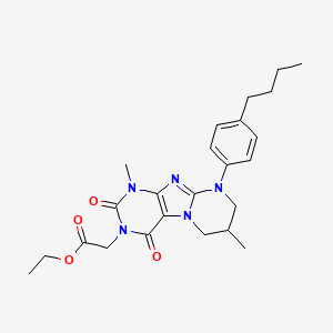 molecular formula C24H31N5O4 B2436636 ethyl 2-(9-(4-butylphenyl)-1,7-dimethyl-2,4-dioxo-1,2,6,7,8,9-hexahydropyrimido[2,1-f]purin-3(4H)-yl)acetate CAS No. 887864-15-5