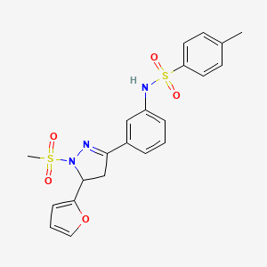molecular formula C21H21N3O5S2 B2436640 N-(3-(5-(furan-2-yl)-1-(methylsulfonyl)-4,5-dihydro-1H-pyrazol-3-yl)phenyl)-4-methylbenzenesulfonamide CAS No. 867042-54-4