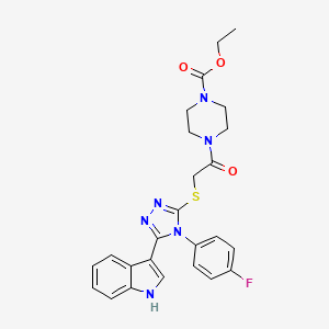 molecular formula C25H25FN6O3S B2436651 ethyl 4-(2-((4-(4-fluorophenyl)-5-(1H-indol-3-yl)-4H-1,2,4-triazol-3-yl)thio)acetyl)piperazine-1-carboxylate CAS No. 852167-63-6